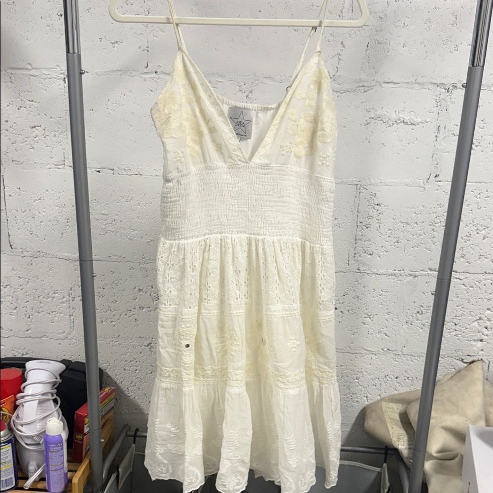 Cute Cream Off White Summer Lace Dress - Spaghetti Strap Size Medium